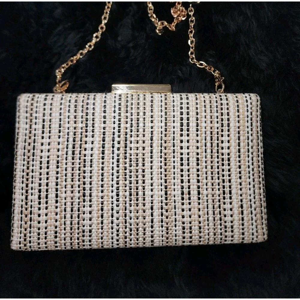 Urban Expressions‎ Azores Evening Bag Clutch Natural Tweed Beige White Black